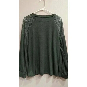 Women's army green casual long sleeve shirt with lace cold shoulder detail XL